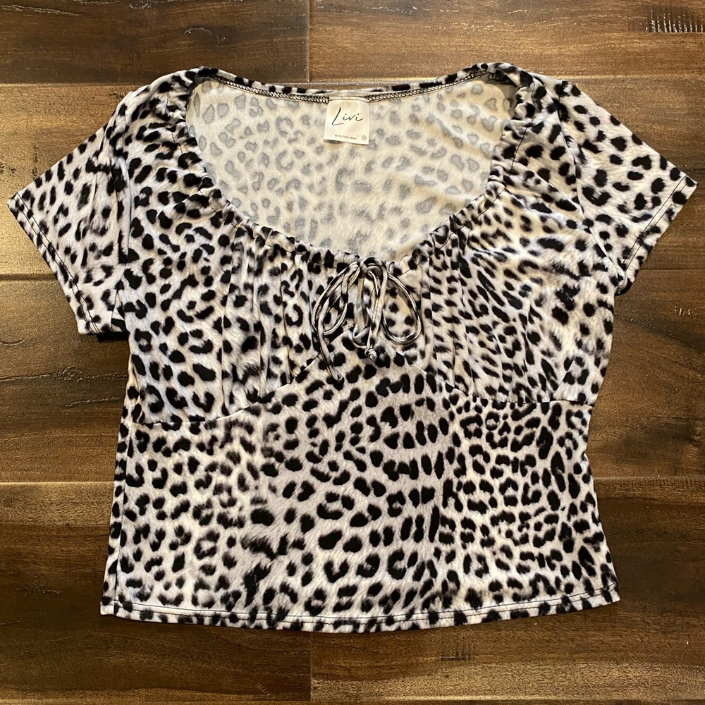 Olivia Rae Black and White Leopard Print Top